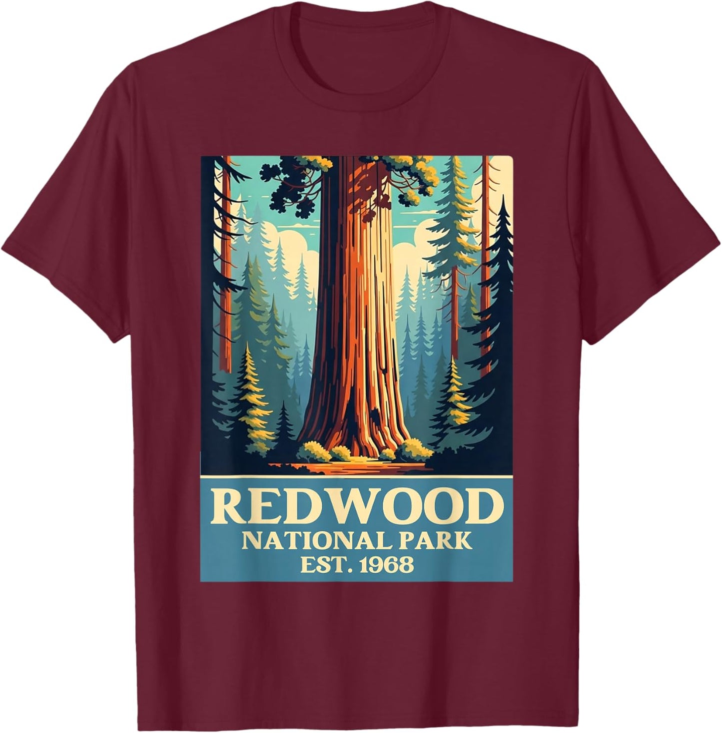 Redwood National Park Vintage Camping Hiking Men Women Kids T-Shirt - T-Shirt | Maroon