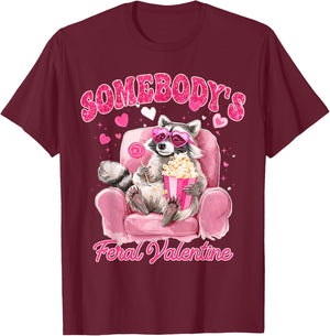 Valentine Raccoon Heart Glasses Lollipop Somebody's Feral T-Shirt - T-Shirt | Maroon