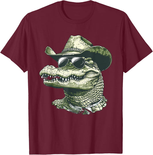 Alligator Cowboy Hat Gator Crocodile Reptile Lover Funny T-Shirt - T-Shirt | Maroon