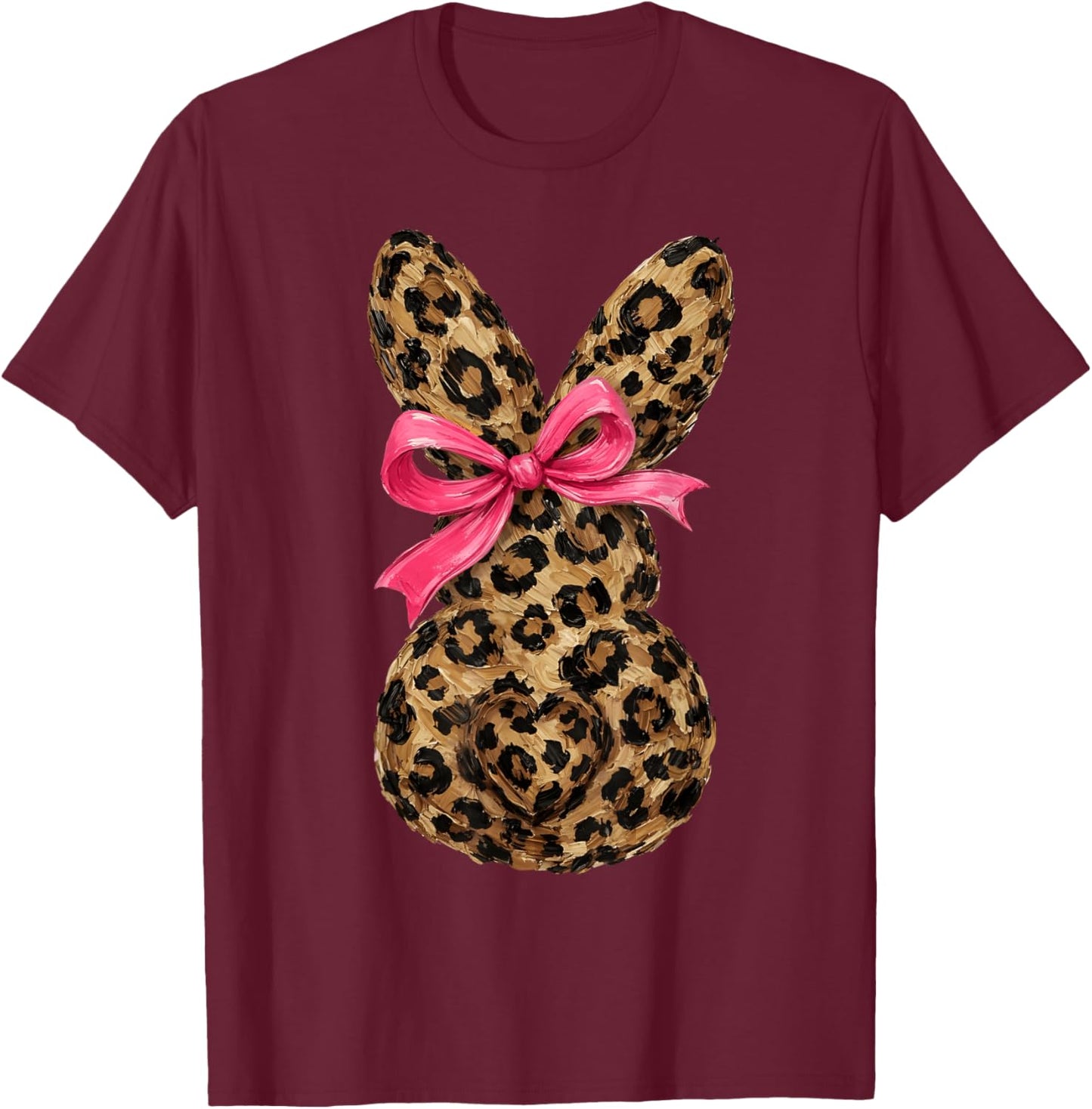 Funny Bunny Coquette Bow Rabbit Leopard Easter T-Shirt - T-Shirt | Maroon