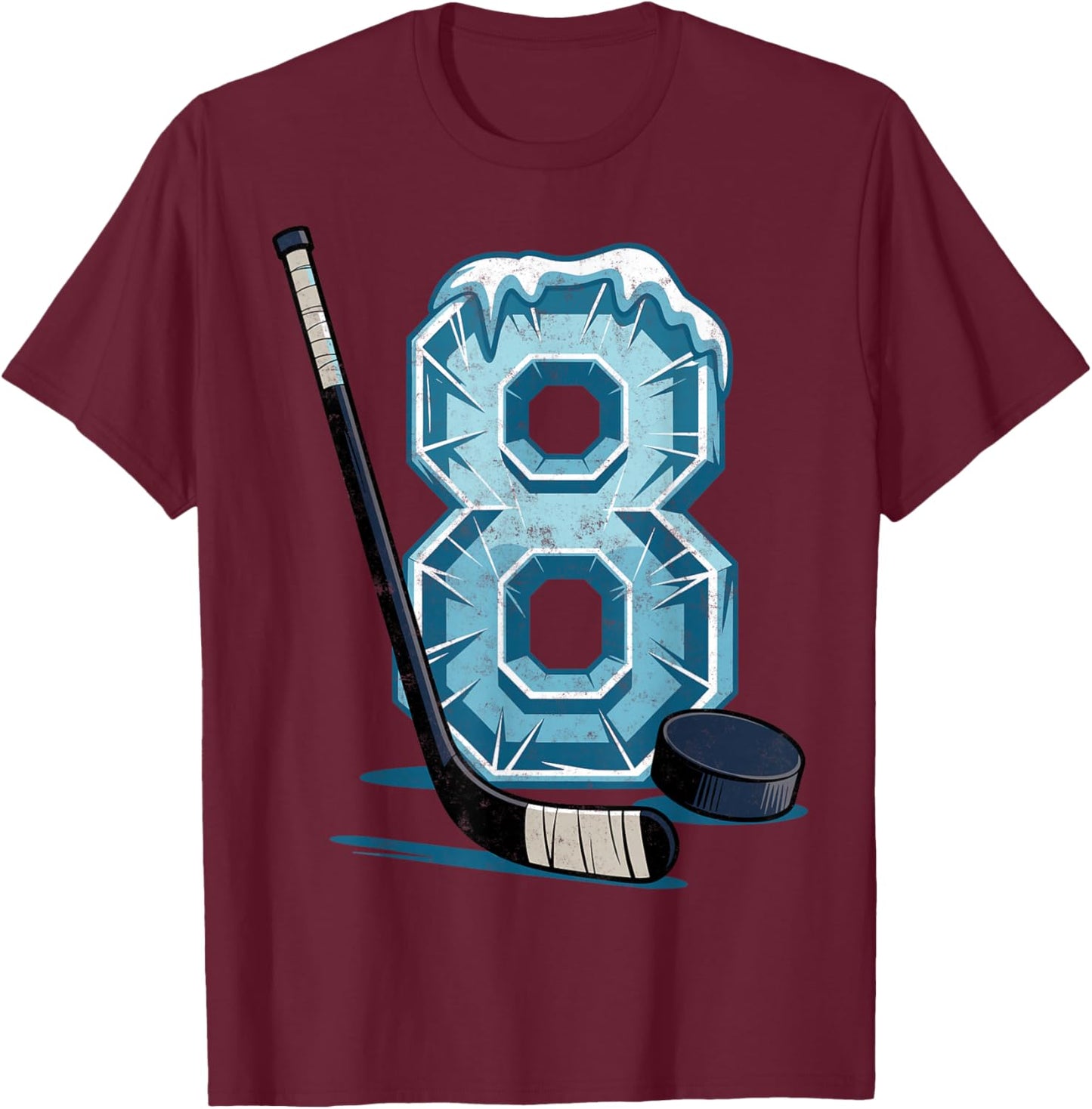 Ice Hockey 8 Years Birthday Boy 8th Bday Kids Hockey Party T-Shirt - T-Shirt | Maroon