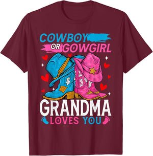 Cowboy Or Cowgirl Grandma Loves You Gender Reveal T-Shirt - T-Shirt | Maroon