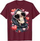 Grim Reaper The Death Skull Valentine's Day Heart Sunglasses T-Shirt - T-Shirt | Maroon