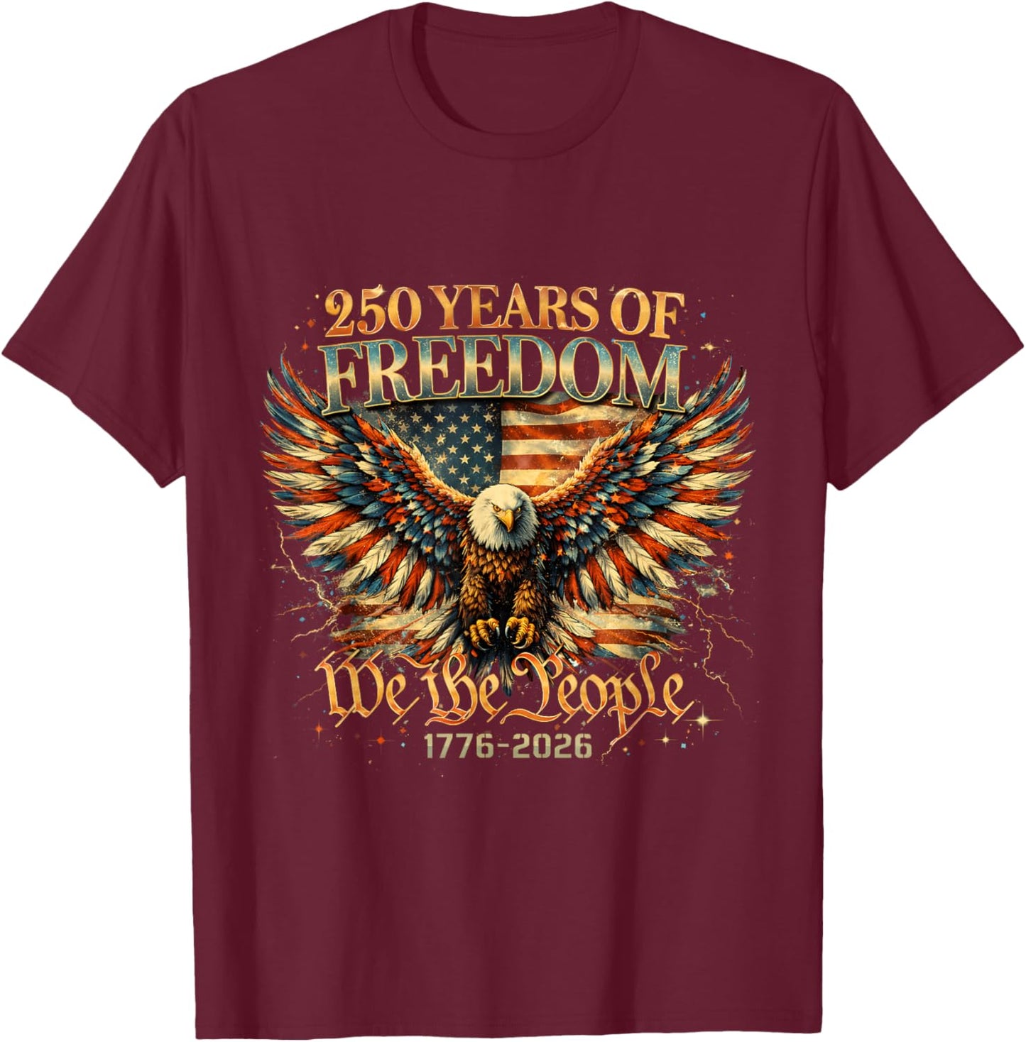 Vintage USA 250 Years Freedom Eagle Patriotic 2026 T-Shirt - T-Shirt | Maroon