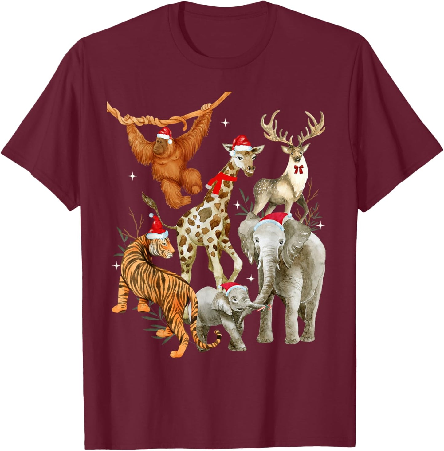 Christmas Men Women Kids Wildlife Zoo Day Beautiful Animals T-Shirt - T-Shirt | Maroon