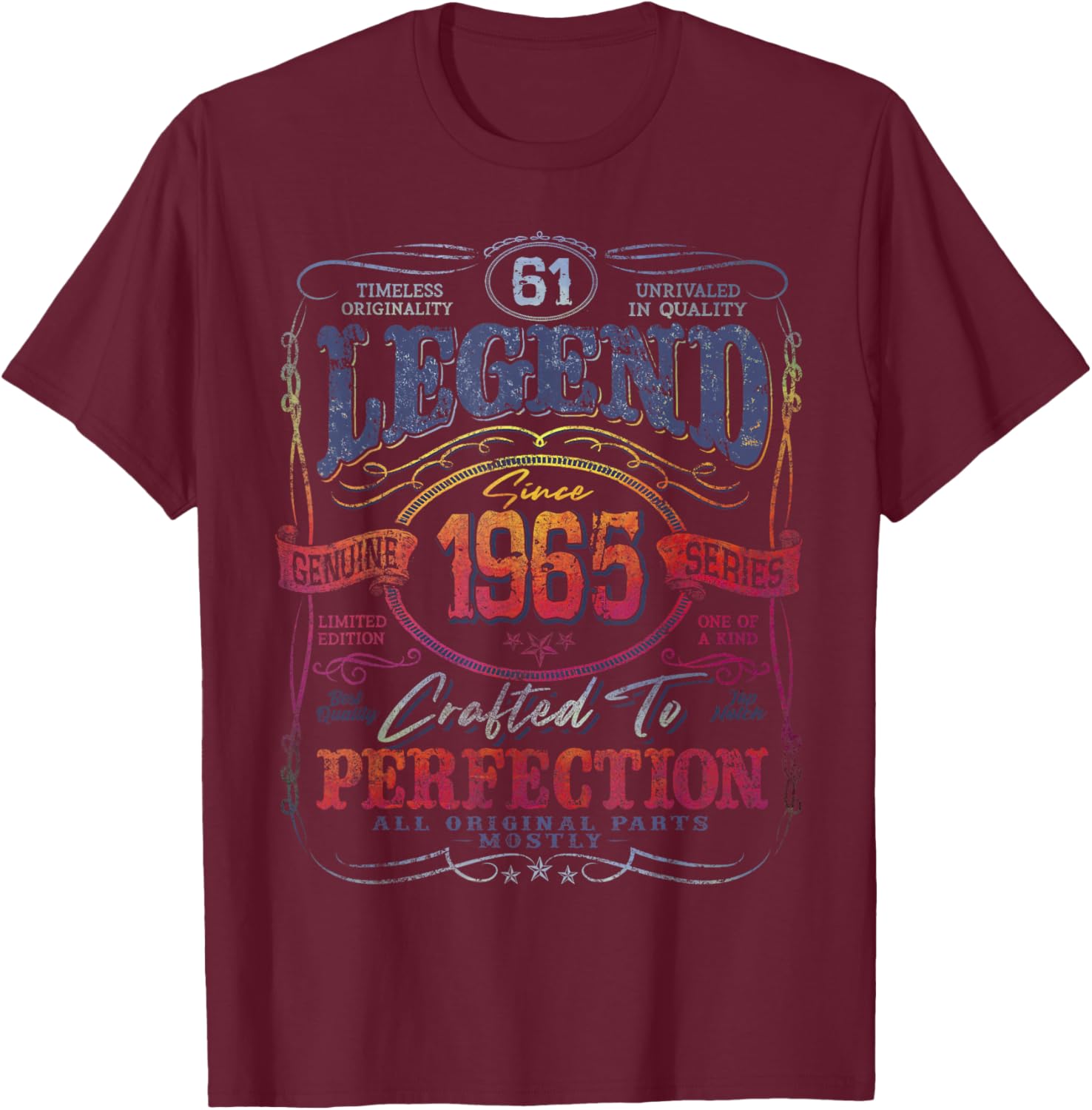 Vintage 1965 Limited Edition Shirt 61 Year Old 61st Birthday T-Shirt - T-Shirt | Maroon