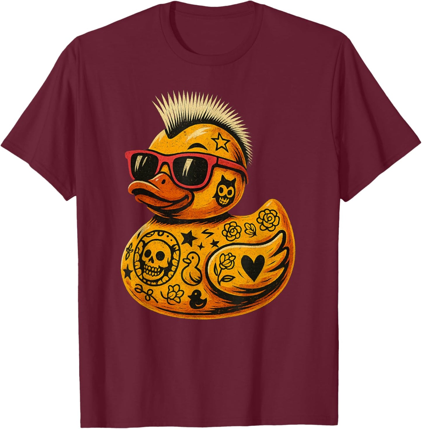 Mohawk Rubber Duck Punk Rock Rocker Toddler Boys Kid T-Shirt - T-Shirt | Maroon