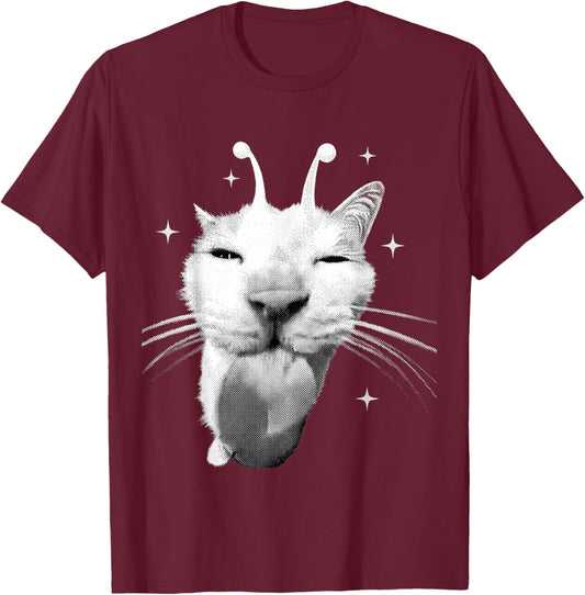 Y2K Alien Cat Meme Retro Funny Silly Cats Cat Lover Kitty T-Shirt - T-Shirt | Maroon