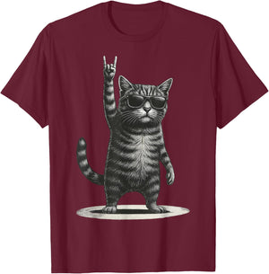 Vintage Retro Rock Cat Funny Music Gift Women Kid T-Shirt - T-Shirt | Maroon