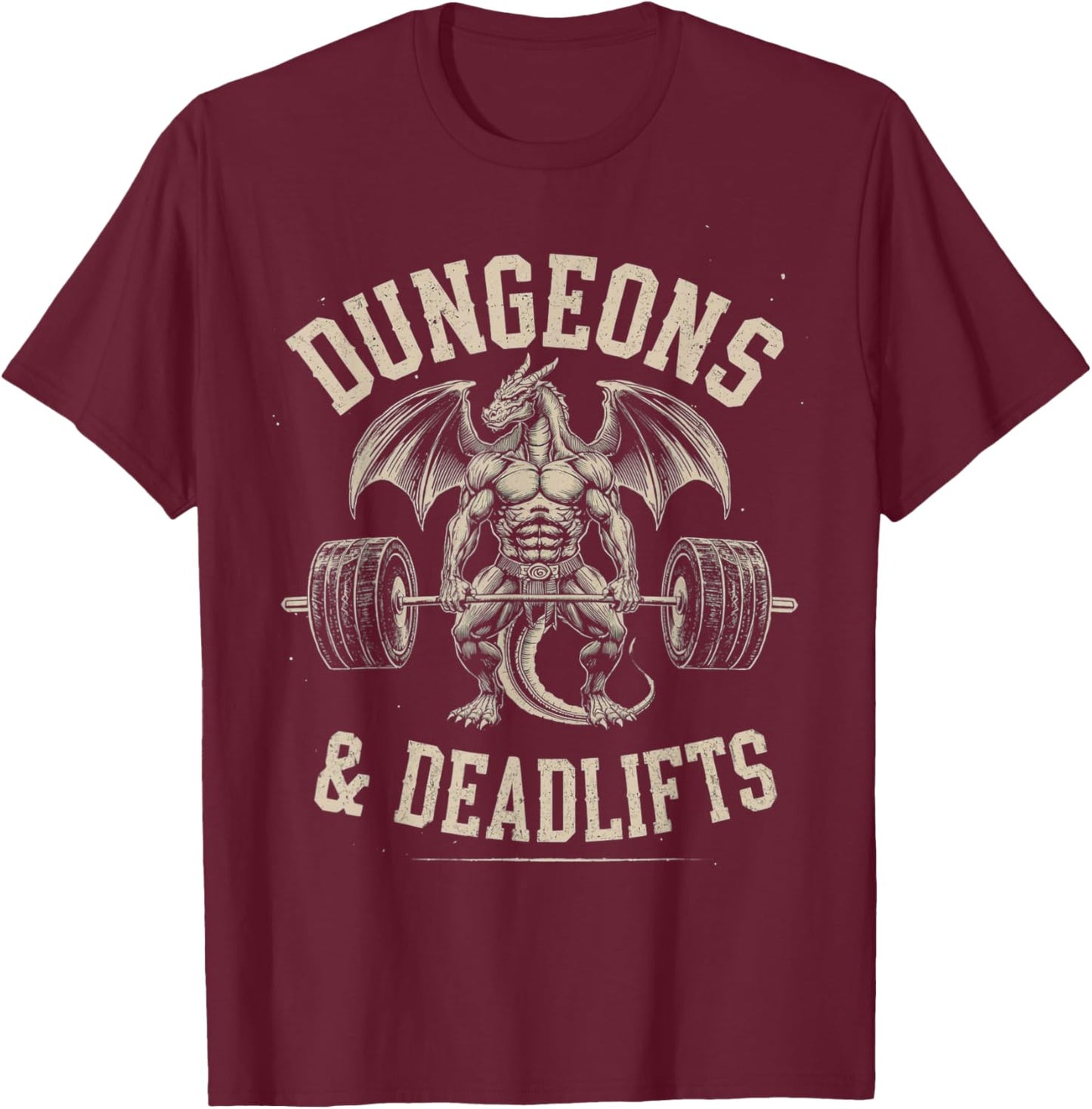 Dungeons and Deadlifts Gym Workout Fantasy T-Shirt - T-Shirt | Maroon
