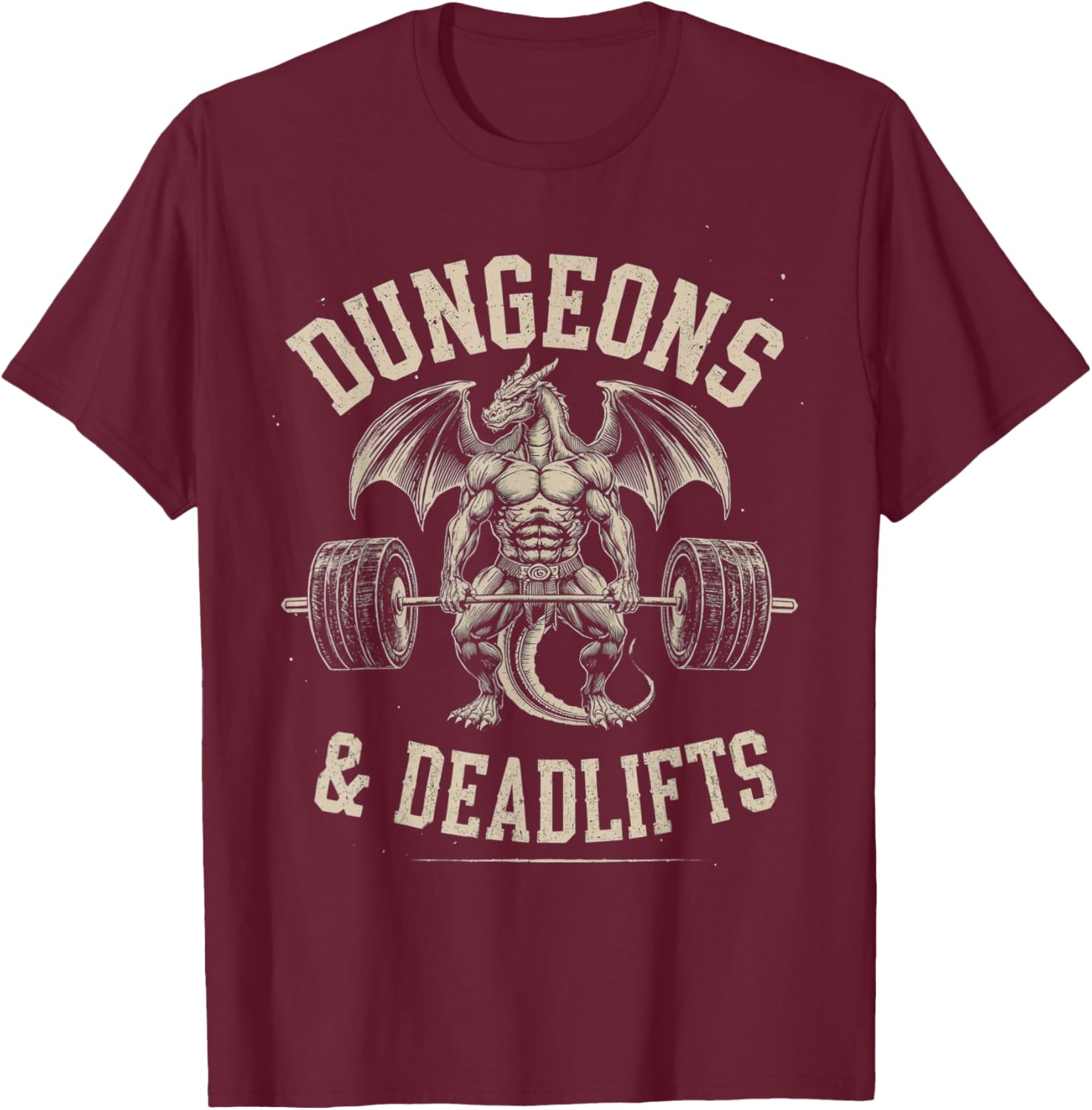 Dungeons and Deadlifts Gym Workout Fantasy T-Shirt - T-Shirt | Maroon