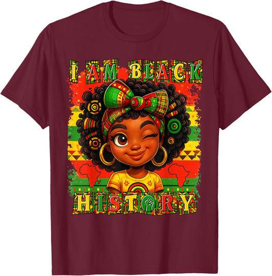 I Am Black History Month Black Pride African American Girl T-Shirt - T-Shirt | Maroon