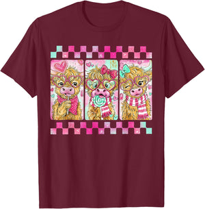Valentine Funny Heifer Cow Pink Heart Girl Women Kid T-Shirt - T-Shirt | Maroon