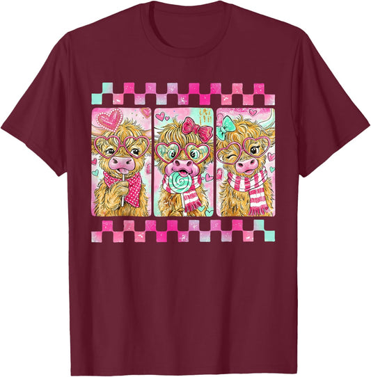 Valentine Funny Heifer Cow Pink Heart Girl Women Kid T-Shirt - T-Shirt | Maroon