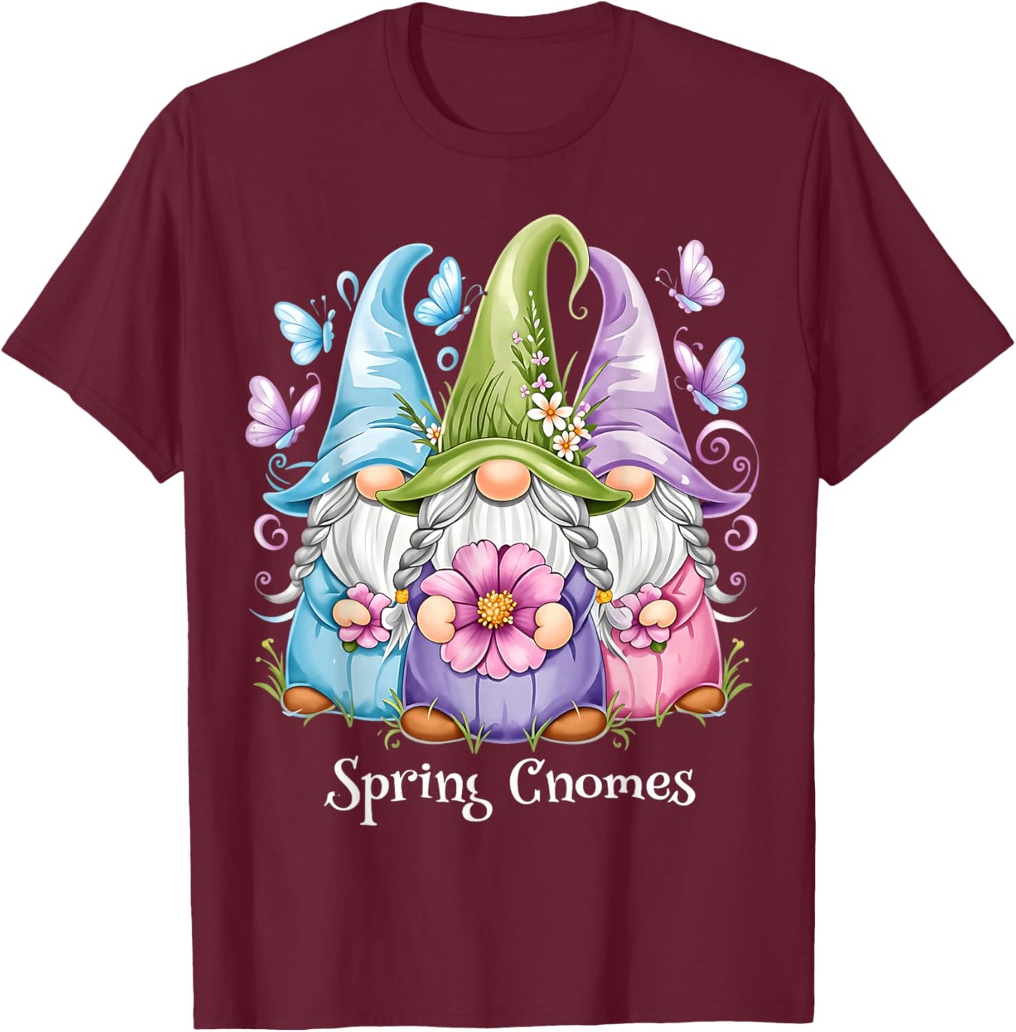 Adorable Spring Gnomes Magical Garden Joy T-Shirt - T-Shirt | Maroon