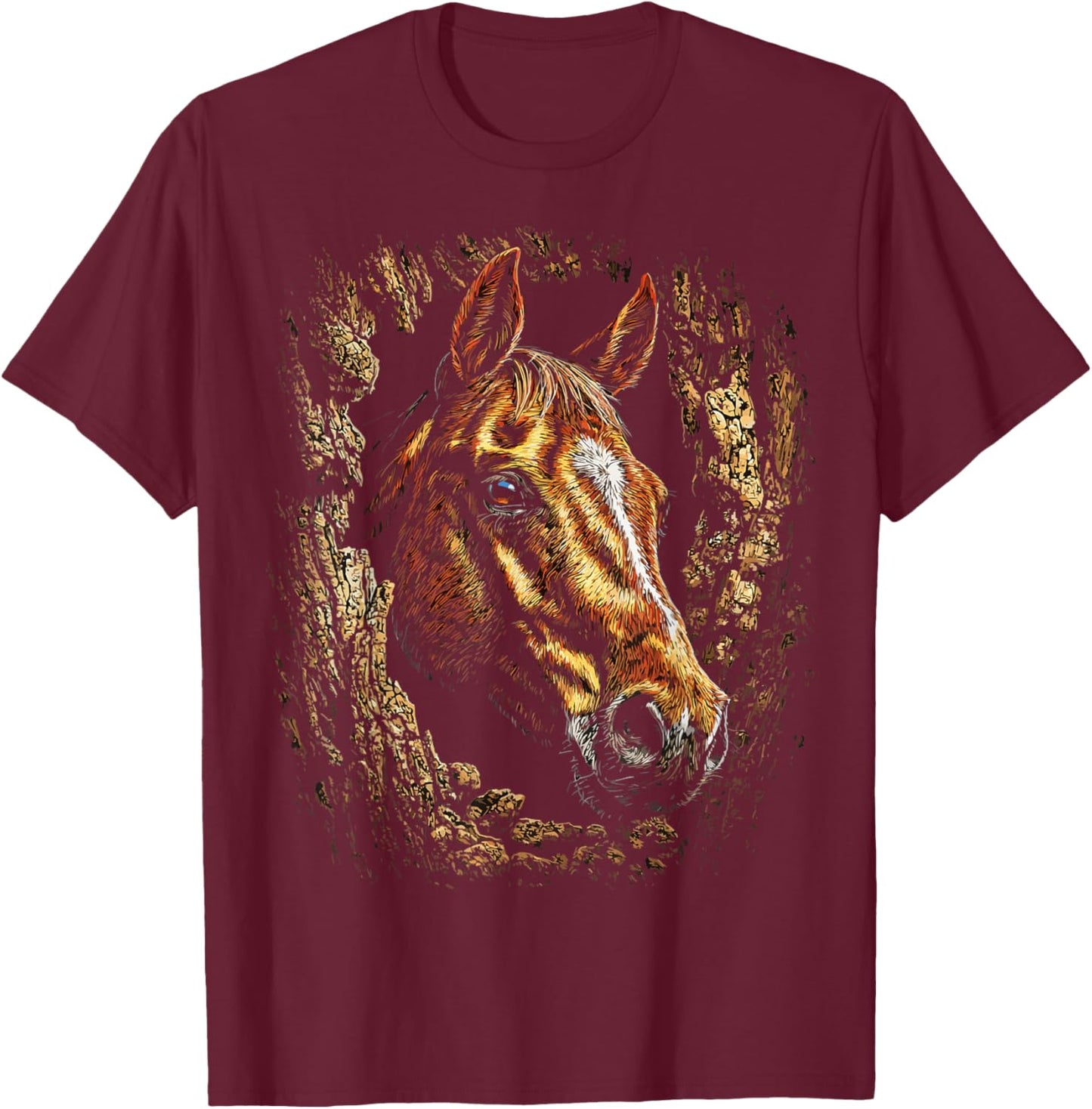 Colorful Horse Art Cute Farm Animal Autumn Aesthetic Fall T-Shirt - T-Shirt | Maroon