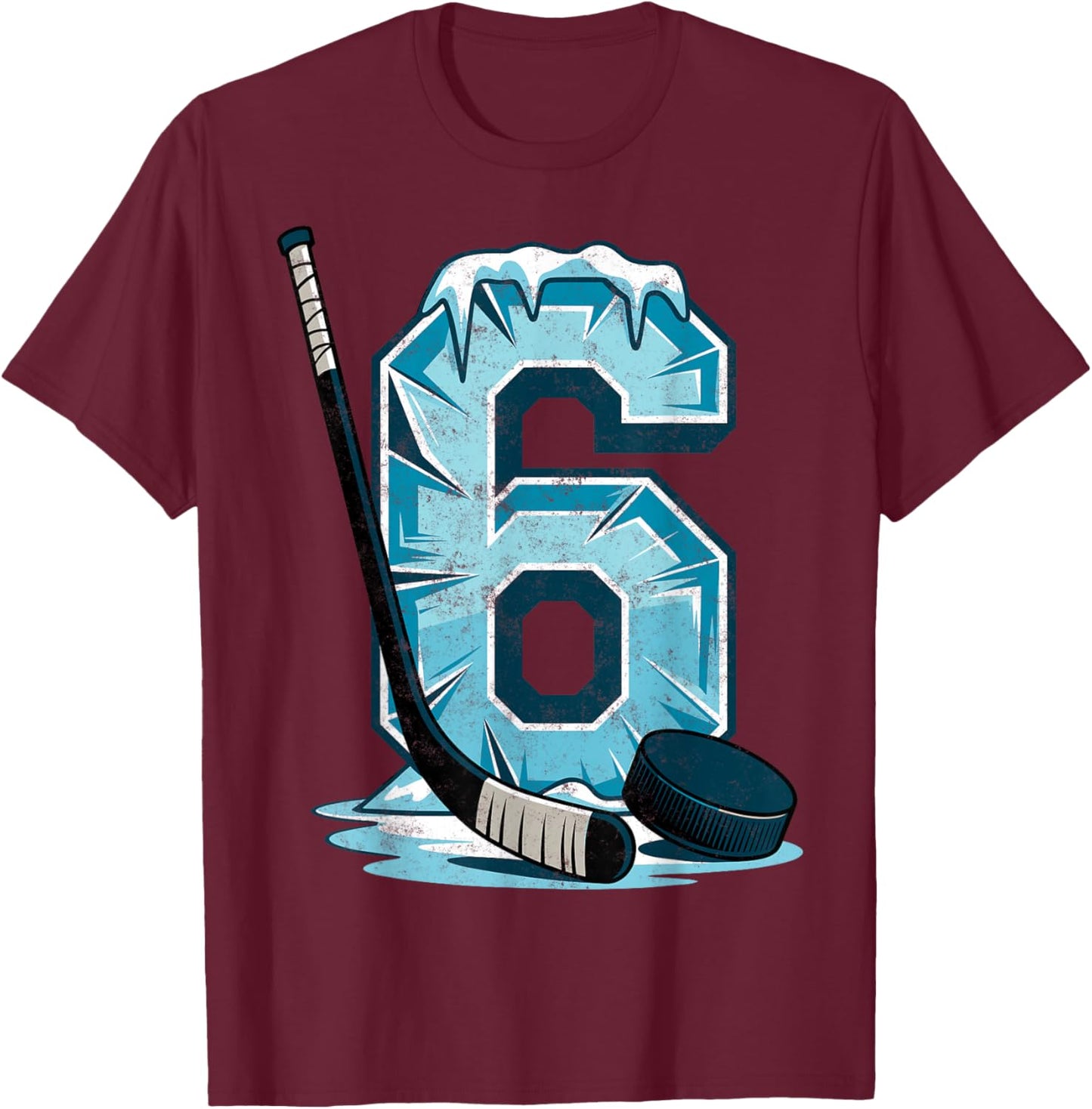 Ice Hockey 6 Years Birthday Boy 6th Bday Kids Hockey Party T-Shirt - T-Shirt | Maroon