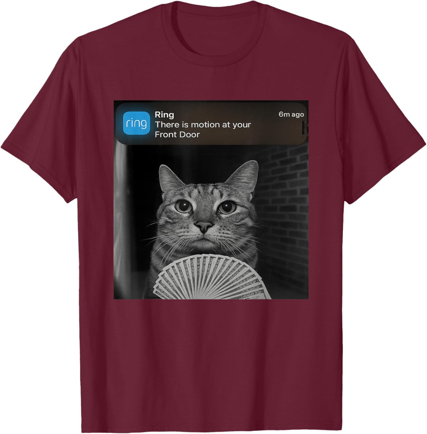 Ring There is Motion at Your Front Door Funny cat Meme T-Shirt - T-Shirt | Maroon
