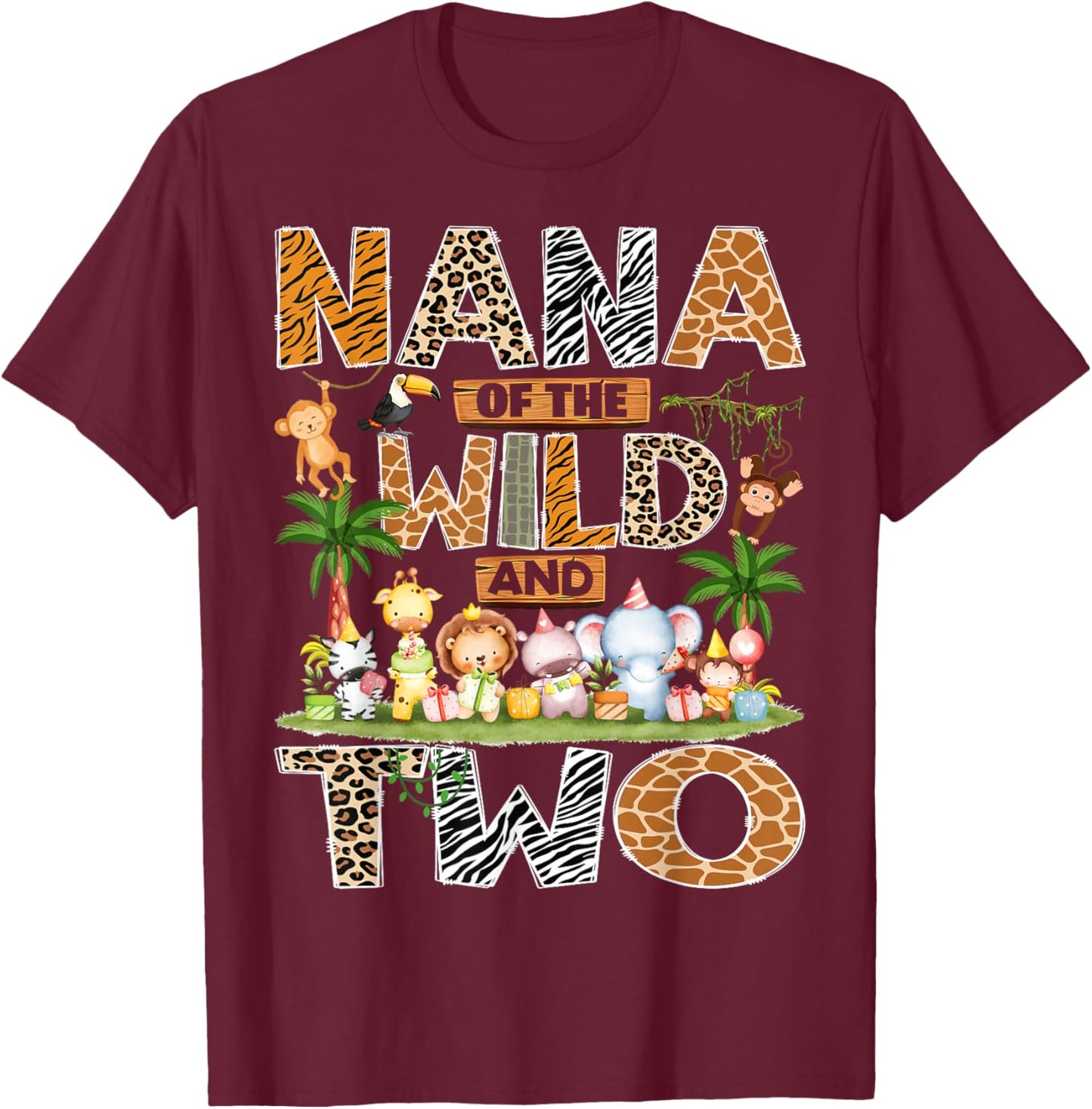Nana of The Wild & Two 2nd Birthday Boy Safari Jungle T-Shirt - T-Shirt | Maroon