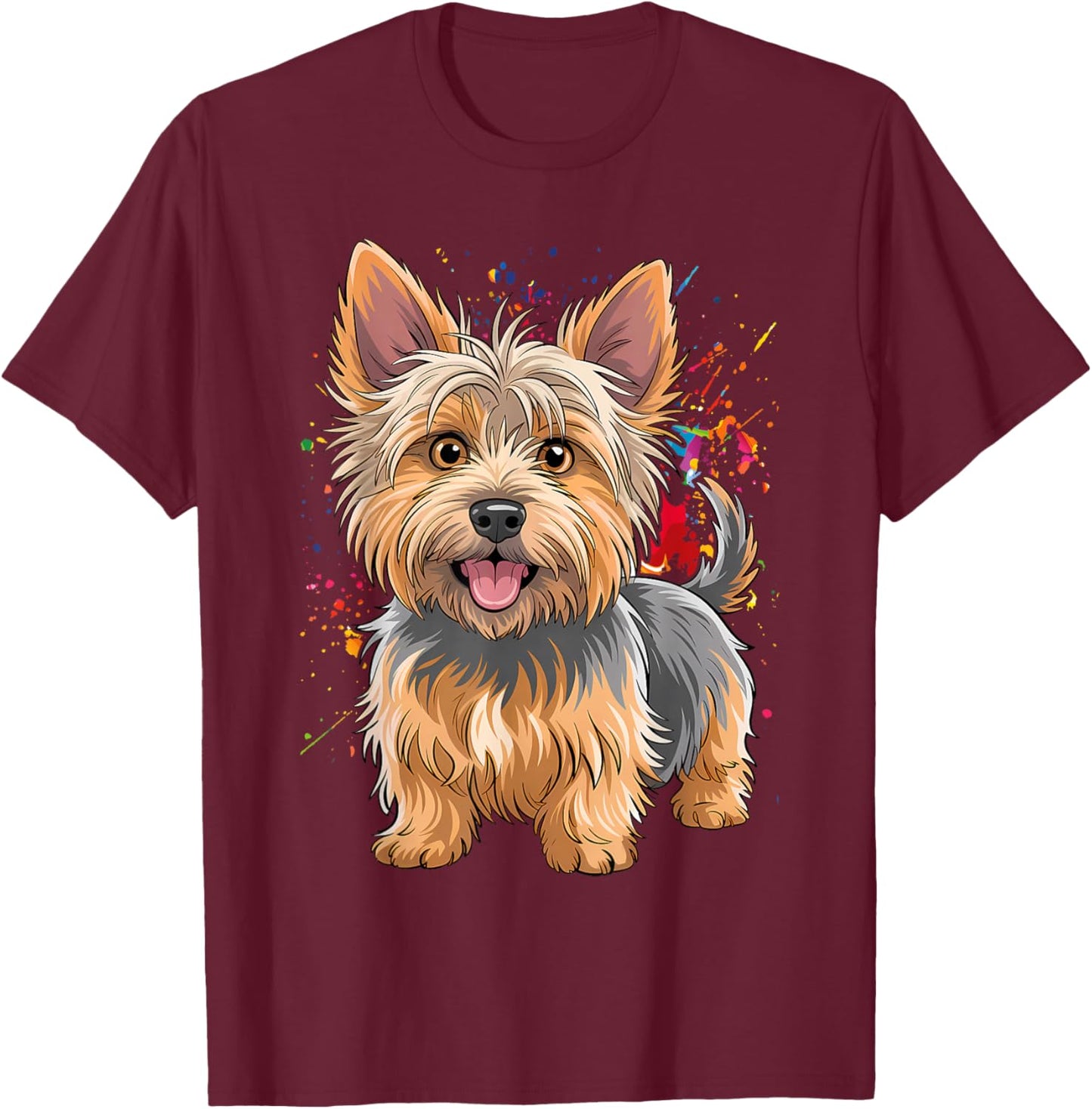 Watercolor Colorful Australian Silky Terrier Dog T-Shirt - T-Shirt | Maroon