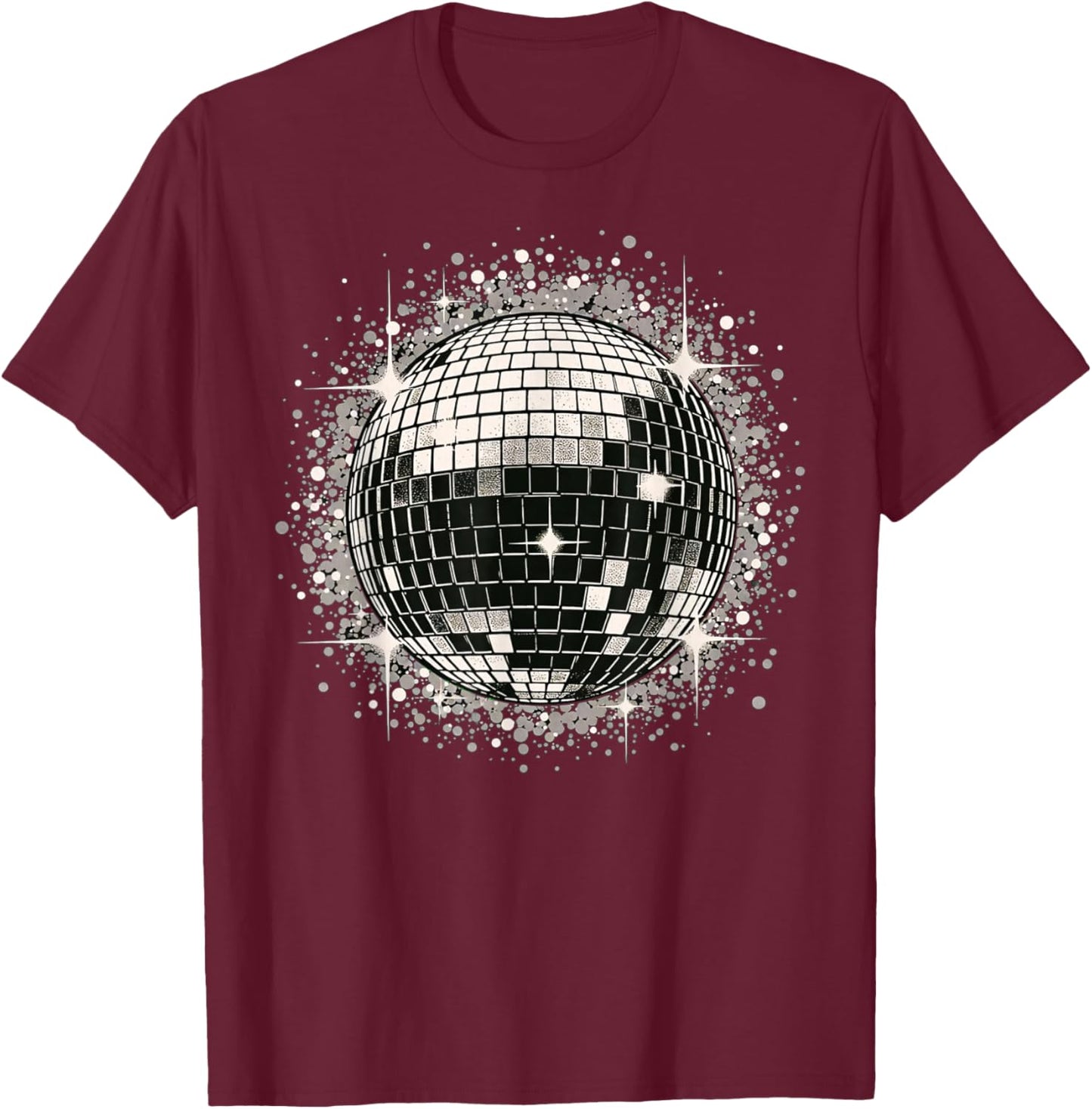 Black & White Disco Ball Retro Party T-Shirt - T-Shirt | Maroon