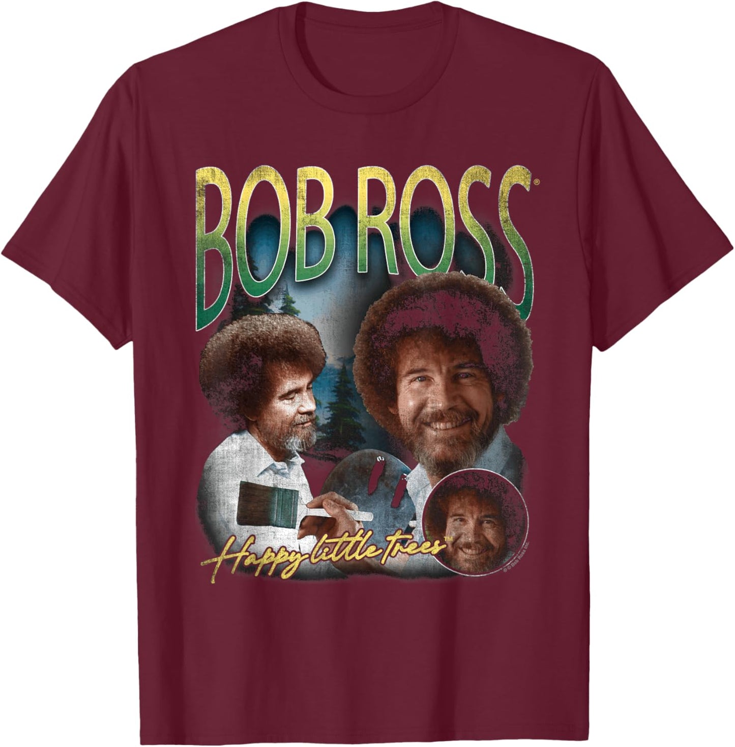 Bob Ross Homage T-Shirt - T-Shirt | Maroon