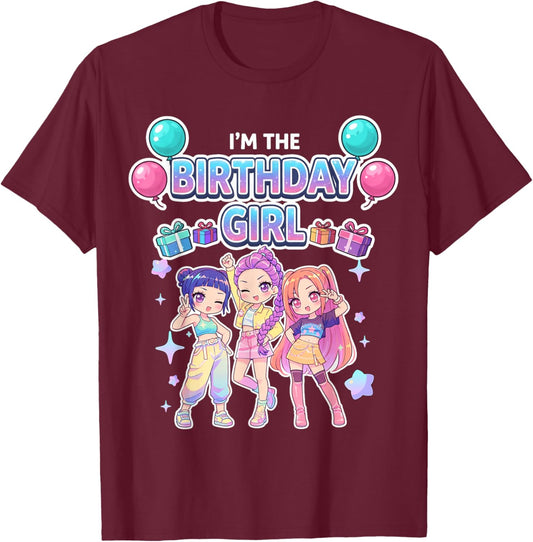 I'm The Birthday Girl Cute Chibi Kpop Funny Kids Korean Pop T-Shirt - T-Shirt | Maroon