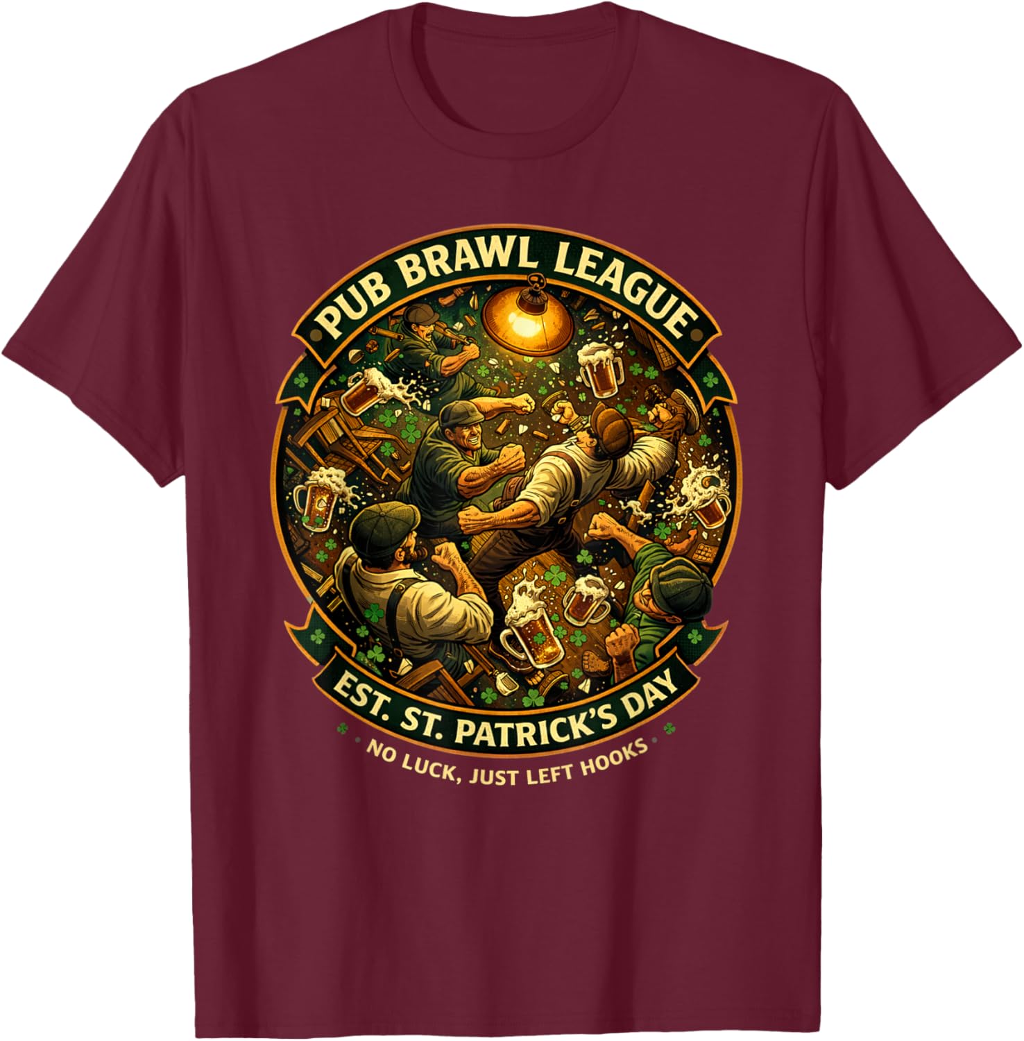 Pub Fight League St Patricks Day Bar Crawl Party T-Shirt - T-Shirt | Maroon
