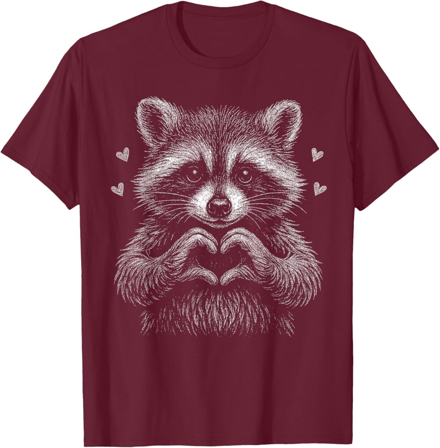 Feral But Cute Valentine Raccoon Heart Hands Men Women T-Shirt - T-Shirt | Maroon