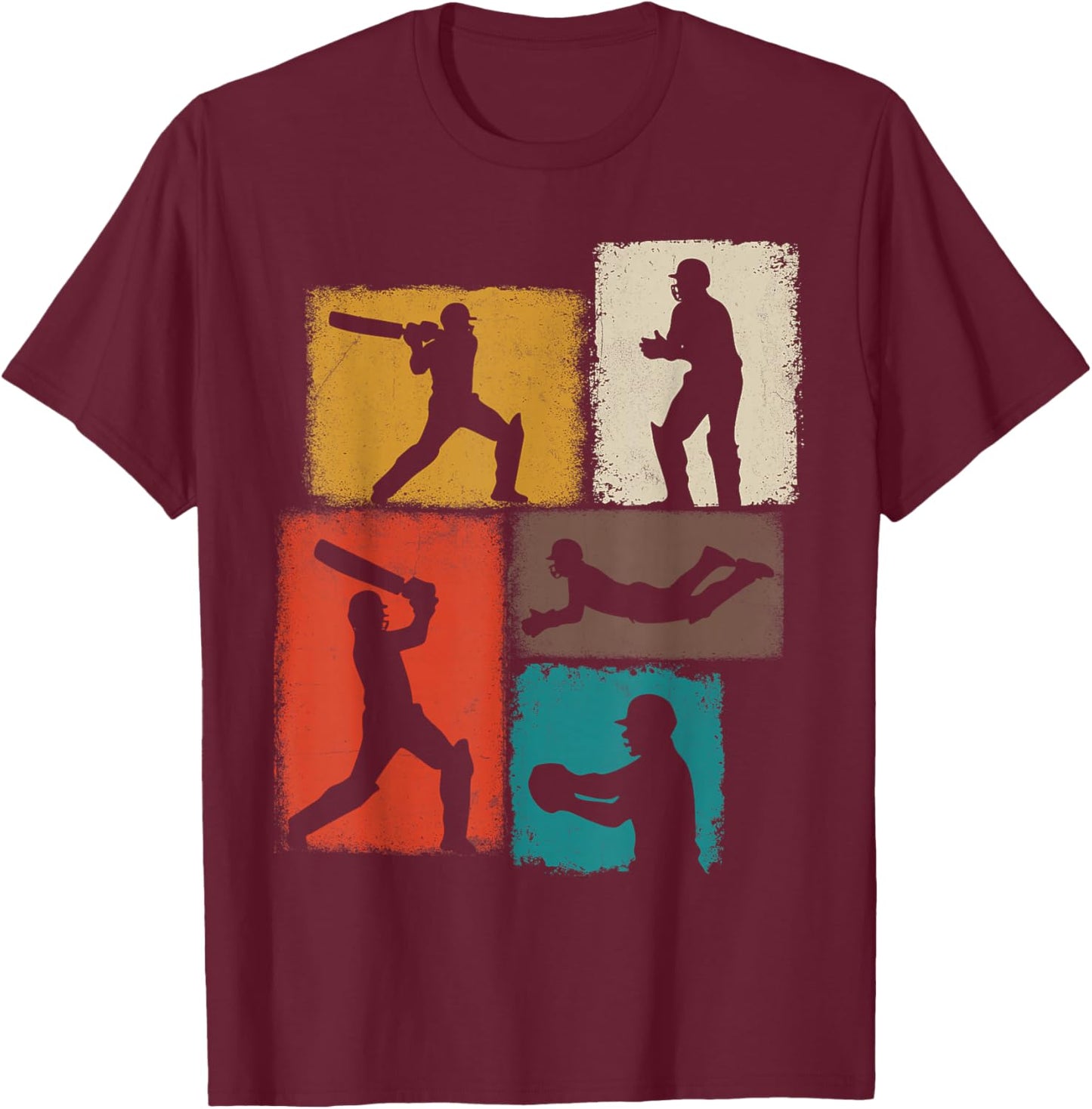 Cricket Player Collage Men Women Cricketer Coach Youth T-Shirt - T-Shirt | Maroon