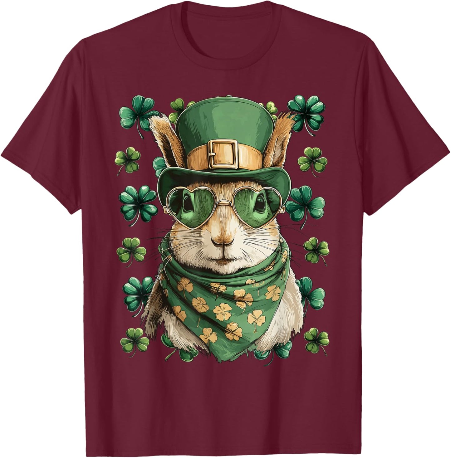 Irish Squirrel with Sunglasses Shamrocks St Patricks Day T-Shirt - T-Shirt | Maroon