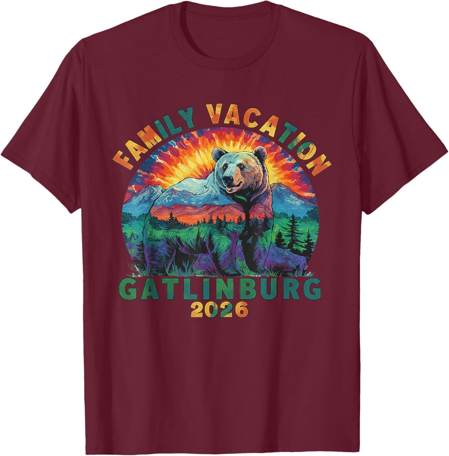 Bear Souvenir Family Vacation Tennessee Gatlinburg 2026 T-Shirt - T-Shirt | Maroon