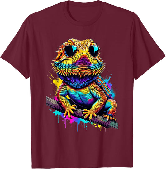 Colorful Graphic Bearded Dragon Cute Animal Lovers T-Shirt - T-Shirt | Maroon