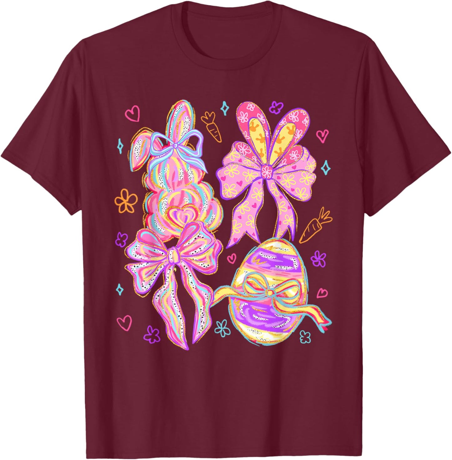 Happy Easter Coquette Bunny Bow Egg Women Girls Kids T-Shirt - T-Shirt | Maroon