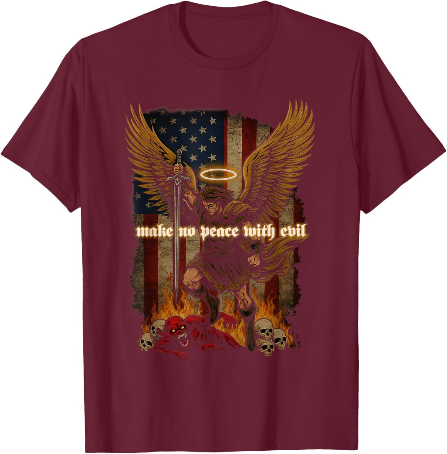Make No Peace with Evil Saint Michael Archangel T-Shirt - T-Shirt | Maroon