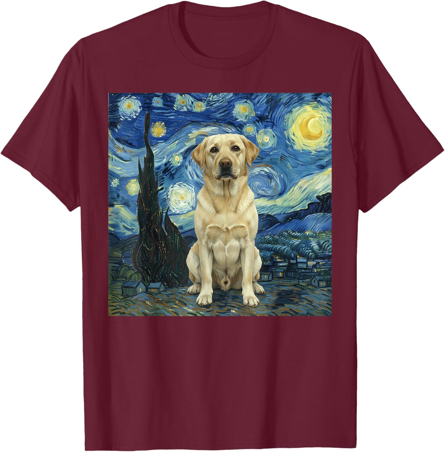 Labrador Retriever Van Gogh Starry Night Funny Dog Design T-Shirt - T-Shirt | Maroon