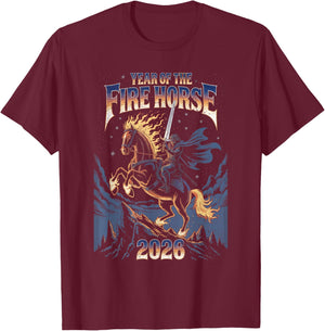 Year of The Fire Horse 2026 Celestial Warrior T-Shirt - T-Shirt | Maroon