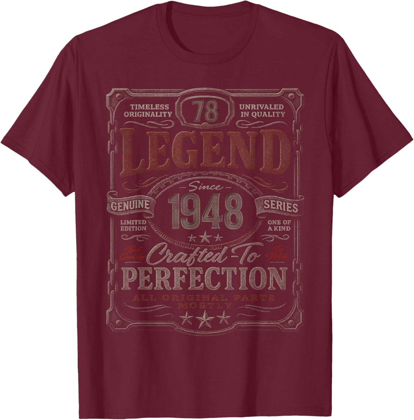 Vintage 1948 Limited Edition Shirt 78 Year Old 78th Birthday T-Shirt - T-Shirt | Maroon