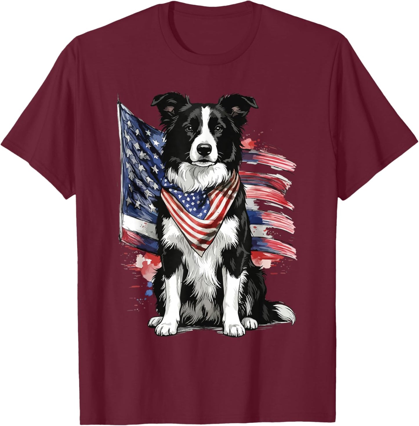 Border Collie 4th of July Patriotic Dog T-Shirt - T-Shirt | Maroon