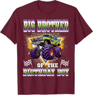 Big Brother of The Birthday Boy Monster Truck Birthday T-Shirt - T-Shirt | Maroon