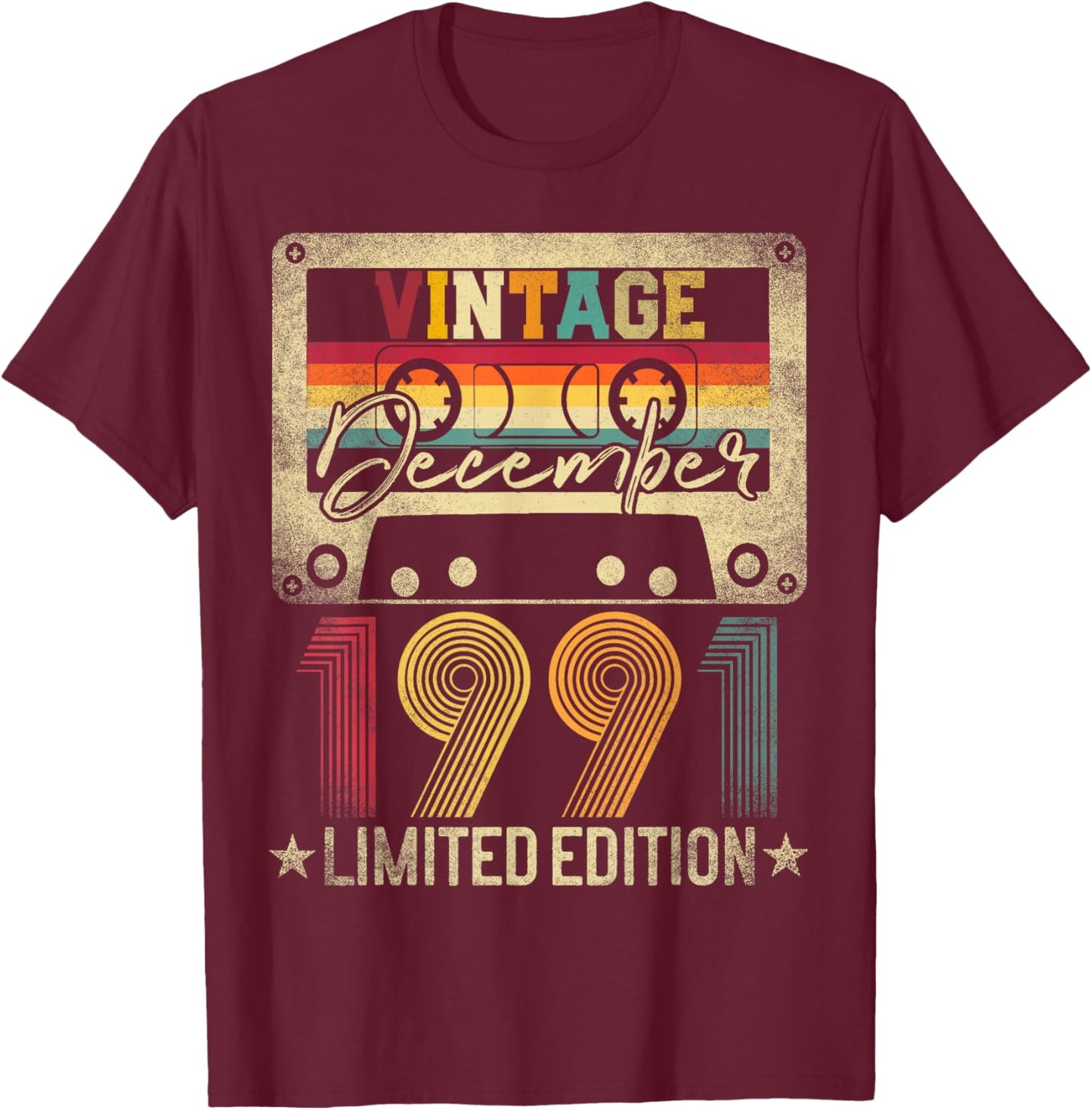 Vintage 1991 December 35 Years Old 35th Birthday Men Women T-Shirt - T-Shirt | Maroon