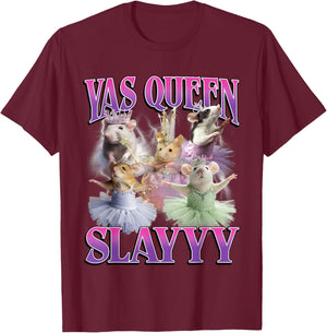 Yas Queen Slay Funny Rat Mouse Meme Bootleg Y2K Graphic T-Shirt - T-Shirt | Maroon
