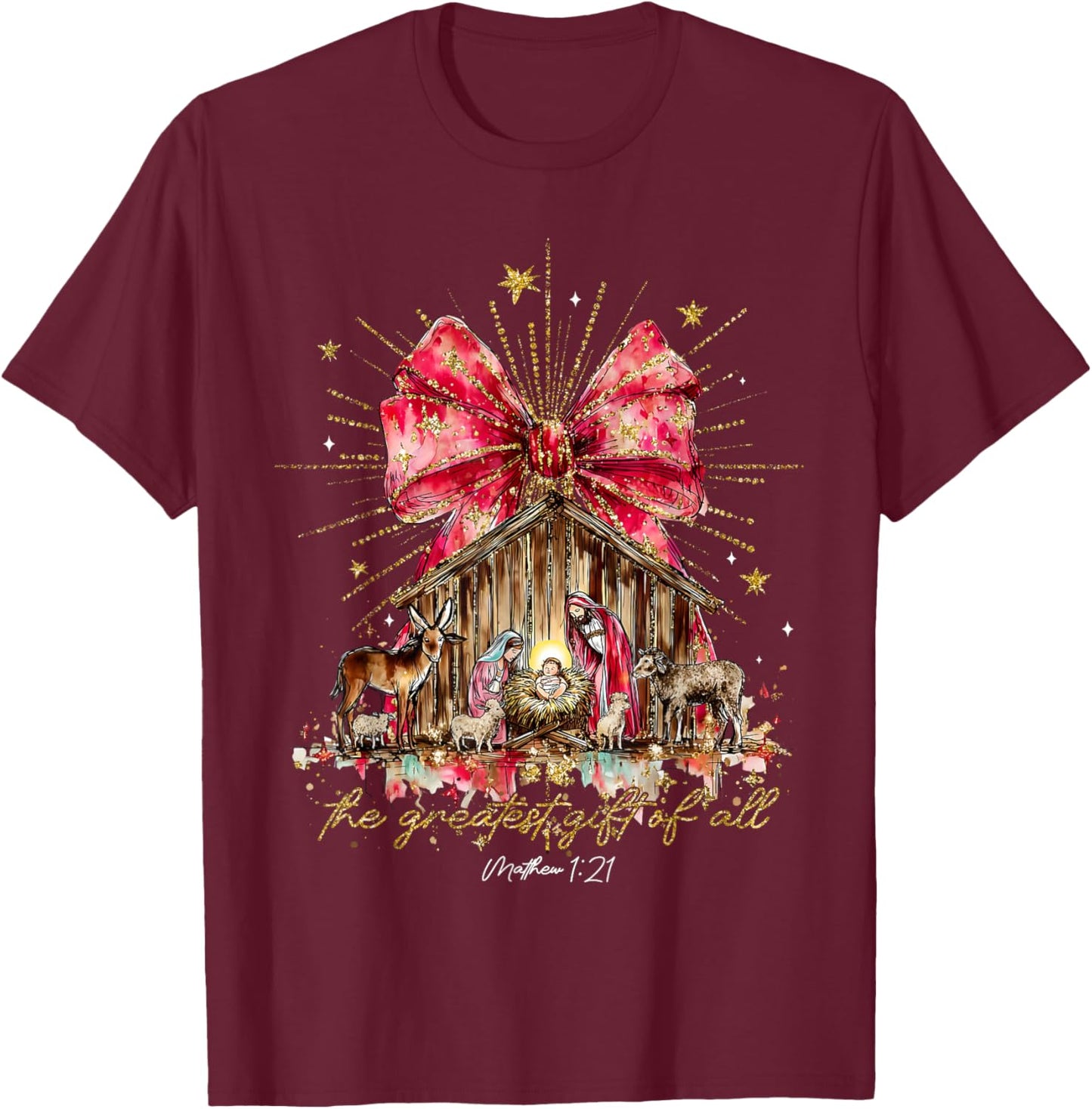 The Greatest Gift of All Jesus Christian Holiday Christmas T-Shirt - T-Shirt | Maroon