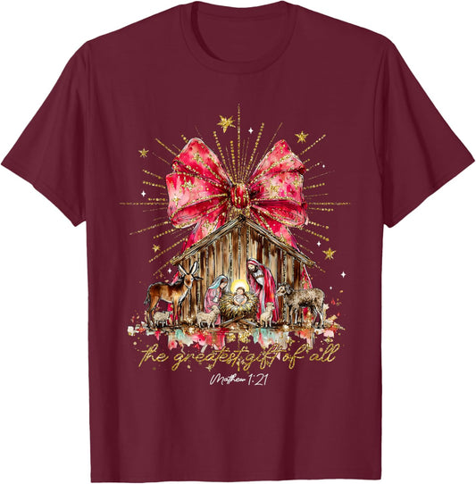 The Greatest Gift of All Jesus Christian Holiday Christmas T-Shirt - T-Shirt | Maroon