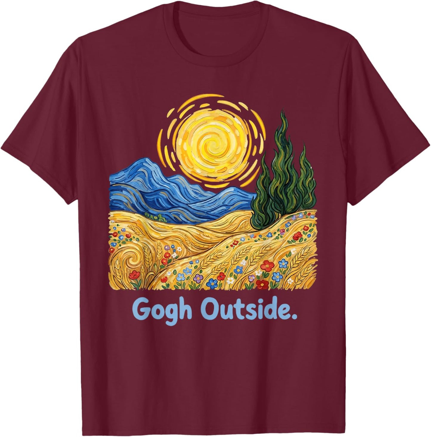 Gogh Outside Starry Night Nature Lover Inspirational Artist T-Shirt - T-Shirt | Maroon