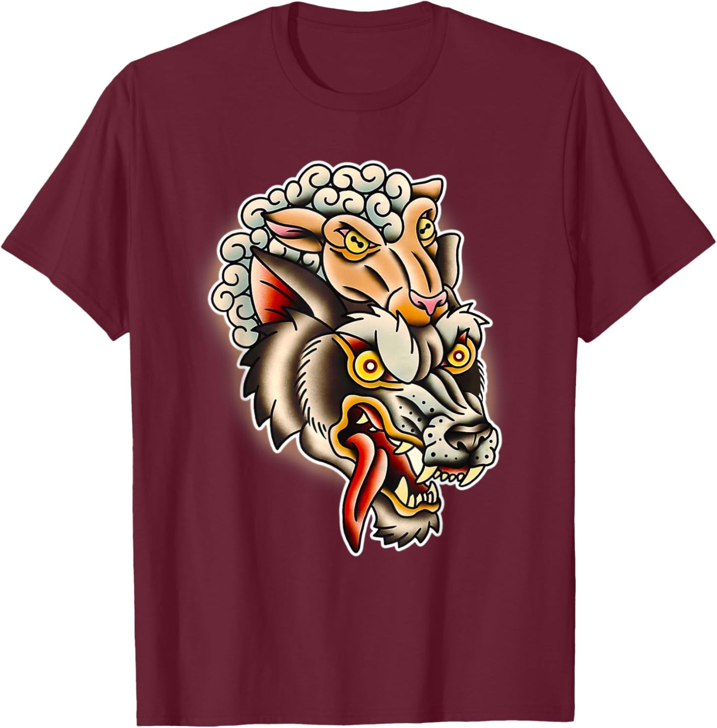 Wolf in Sheeps Clothing Tattoo Flash T-Shirt - T-Shirt | Maroon