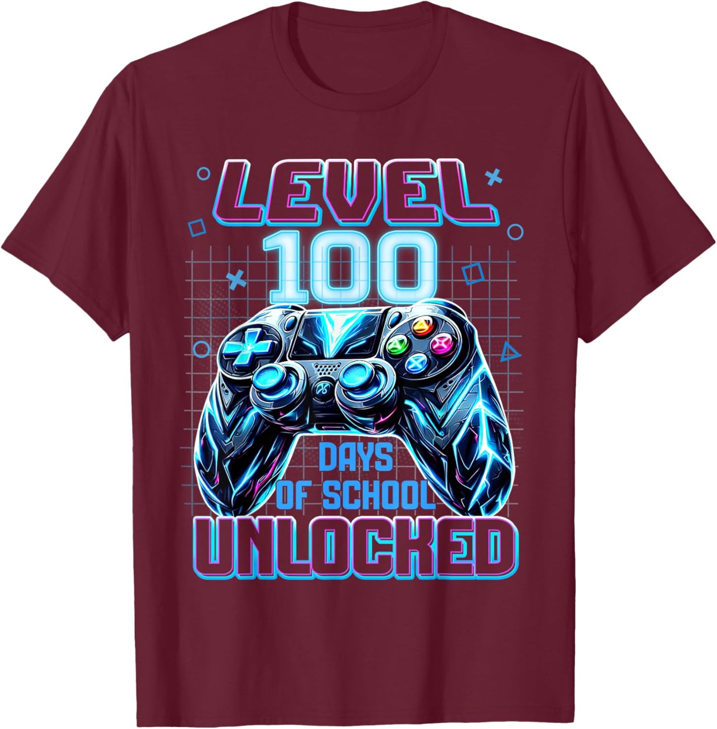 Level 100 Days of School Unlocked Video Games Boy Gamer Kids T-Shirt - T-Shirt | Maroon