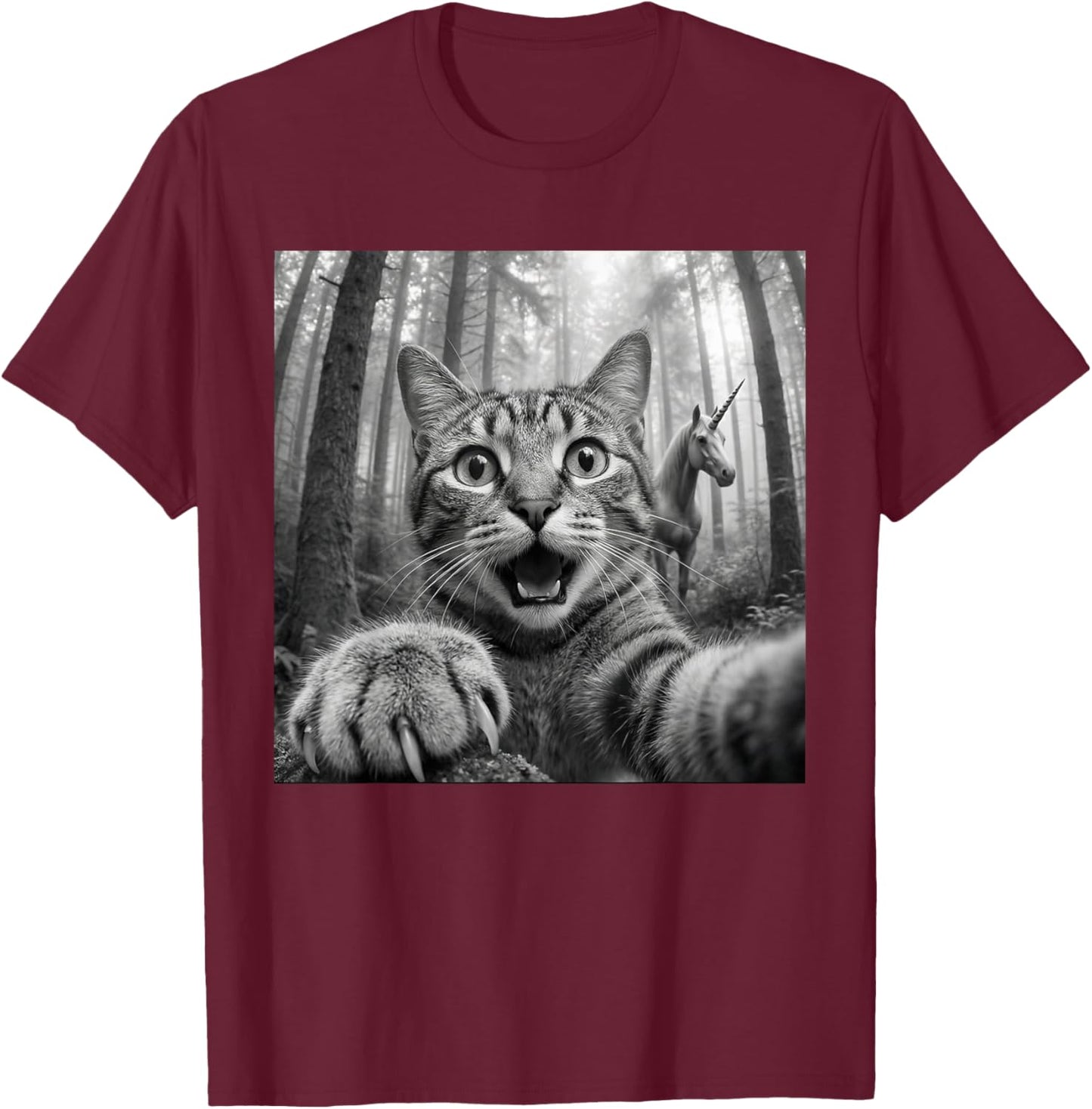 Cat Selfie with Unicorn Funny Cat Gifts Women Kid T-Shirt - T-Shirt | Maroon