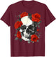 Floral Sugar Skull Rose Flowers Skeleton Halloween Men Women T-Shirt - T-Shirt | Maroon