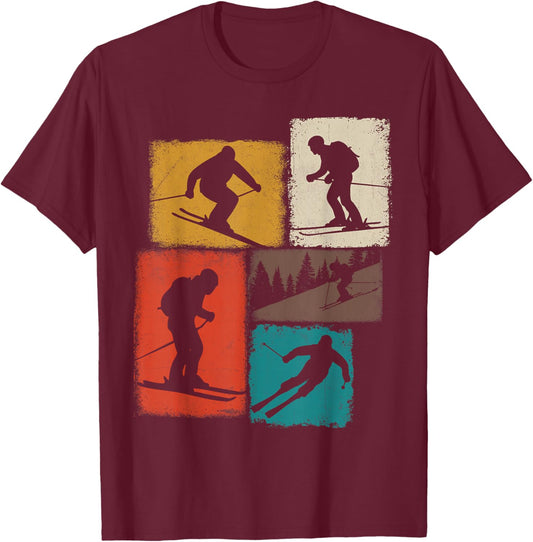 Skiing Collage Skier Men Kids Coach Youth Boys T-Shirt - T-Shirt | Maroon
